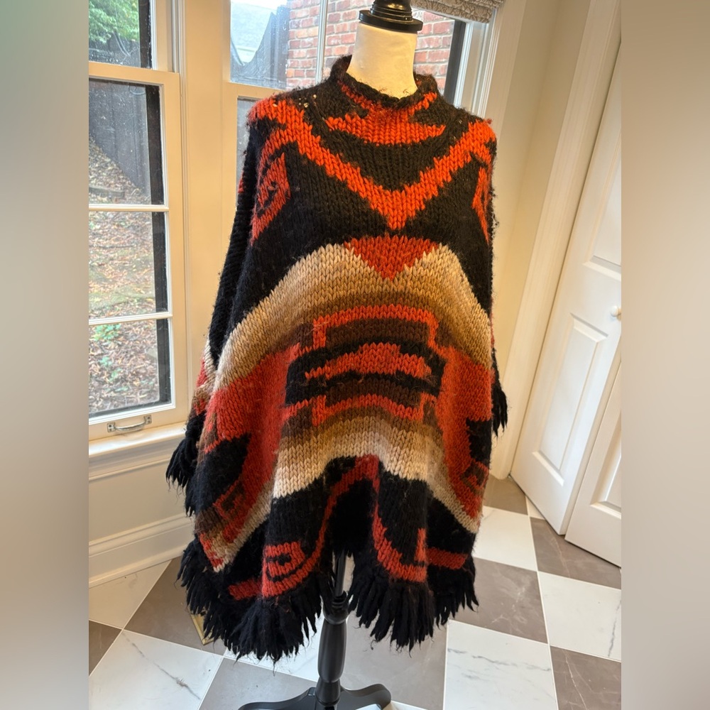 Ralph Lauren wool poncho with fringe